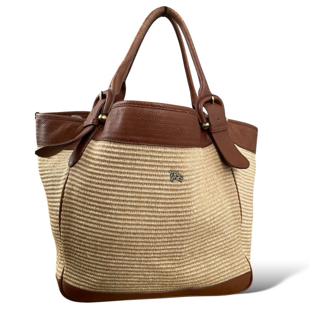 Burberry Woven Tote with Pouch, Nova Check Interior